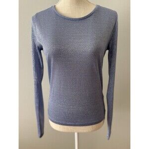 Free People Intimately Mesh So Well Layering Metallic Shimmer Top Blue Sheer M